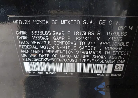 2015 Honda Fit Lx from USA, damaged, VIN 3HGGK5H59FM707692